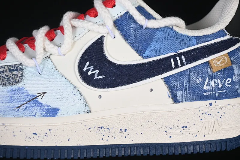 All categories Nk Air Force 1 Air Force series Nk Air Force 1 Low Air Force low-top Nike Air Force 1'07 Low "Indigo-Dyed Love" Hand-painted graffiti Blue-dyed love Air Force 1 low-top casual sneakers FB0607-707